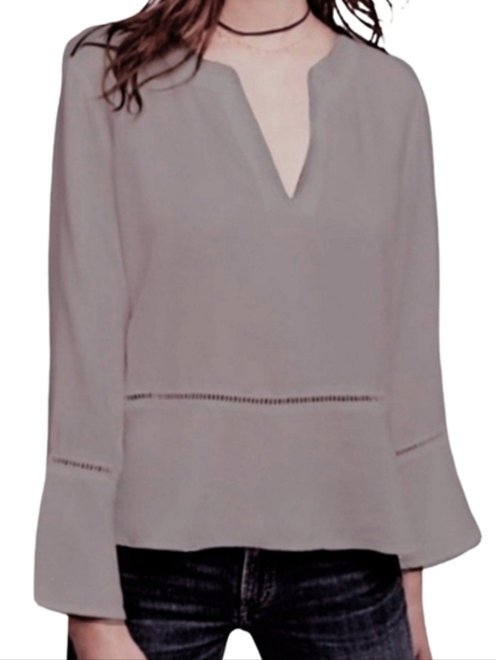 Oversized Cloth & Stone Gray Blouse Bell Sleeve Grey Top Anthropologie Loose Fit